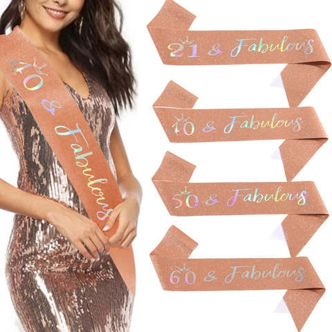 Fascia di Compleanno Glitterata per Donna Fabulous Celebrazione Decorazioni per Feste Stampa a Caldo Oro Accessorio di Compleanno