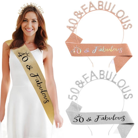 Festa di Compleanno Fabulous Tiara Fascia Strass Lega Corona Glitter Tessuto Fascia Decorazioni Compleanno per Donna Regalo Compleanno Celebrazione