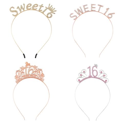 16. Geburtstag Party Tiara Strass Krone Stirnband Sweet 16 Dekoration Für Damen Mädchen Roségold Silber Kopfschmuck
