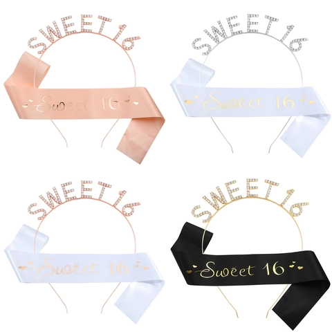 Set di Decorazioni per Festa di Compleanno Sweet 16 Tiara in Lega di Zinco con Strass e Fascia in Raso