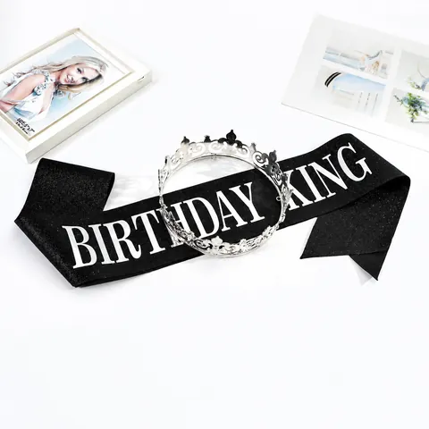 Prom King Queen Crown and Sash Set Zinc Alloy Rhinestone Tiara With Birthday King Sash For Party Decoration Dance Props
