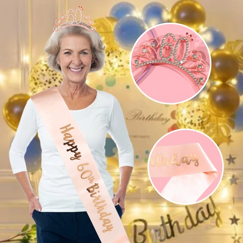 Tiara e Fascia Birthday Queen Oro Rosa Happy 40th 50th 60th 70th 80th Birthday Corona di Strass per Donna Accessori Decorazioni Festa