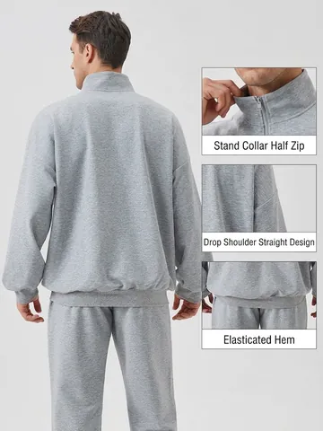 Herren Sport-Hoodie-Set Mit Halbreißverschluss Stehkragen Langarm Baumwollmischung Sweatshirt Atmungsaktiv Lauf- Und Fitnessanzug