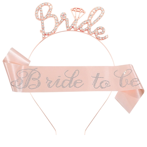 Rhinestone Letter Bride Headband And Satin Sash For Bachelorette Party Wedding Bridal Shower Supplies Elegant Jewelry Accessory