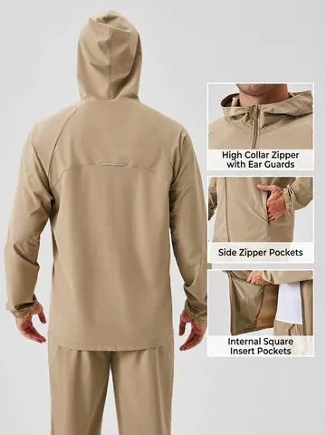Herren Winddichte Sportjacke Mit Kapuze Leicht Outdoor Laufen Wandern Reißverschluss Lässig Locker Windbreaker