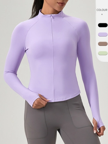 Dames Yoga Sporttop Met Halve Rits Opstaande Kraag Lange Mouw Sneldrogend Slim Fit Running Fitness Shirt Met Duimgaten