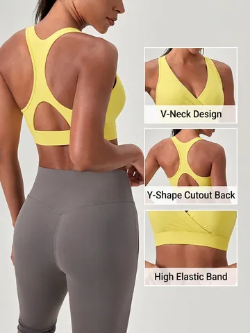 Damen Sport-BH mit tiefem V-Ausschnitt High Impact Racerback Yoga Crop Top Gepolstert Polyamid Elasthan Fitness Gym Training Unterwäsche