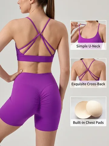 Reggiseno Sportivo da Donna ad Alto Impatto Incrocio sulla Schiena Imbottito Senza Ferretto Yoga Fitness Crop Top in Nylon