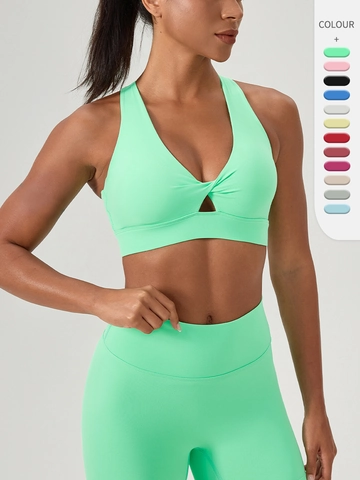 Women Shockproof Sports Bra Twist Hollow Out V Neck Yoga Vest Quick Dry Cross Back Padded Gym Fitness Top Seamless Underwear