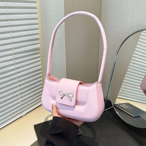 Damen Mode PU Leder Schultertasche Mit Gold Schleife Metall Dekoration Vintage Einfach Kleine Quadratische Achseltasche Für Alltag