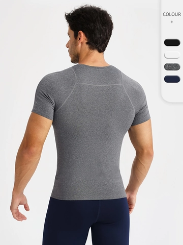 Maglietta Sportiva a Compressione da Uomo Top Fitness Aderente Asciugatura Rapida Altamente Elastica Traspirante Corsa Allenamento