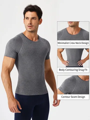 Maglietta Sportiva a Compressione da Uomo Top Fitness Aderente Asciugatura Rapida Altamente Elastica Traspirante Corsa Allenamento