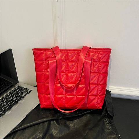 Bolso de Hombro de PU Acolchado de Gran Capacidad con Patrón de Rombos para Mujer Trabajo Diario Compras Moda