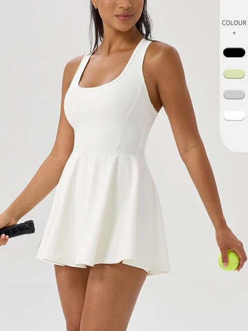 Women's Sleeveless Tennis Sport Dress Breathable Quick Dry Pleated Mini Active Dress For Badminton Golf Fitness Casual