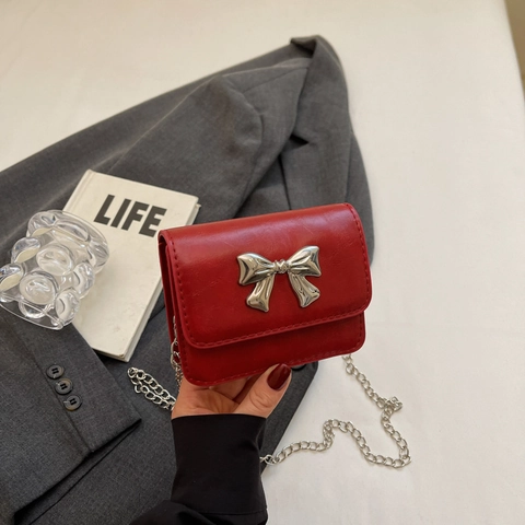 Elegante Damen Mini Quadratische Tasche Mit Schleife Urban Schlichte Nylon Kette Schultertasche Trendige Umhängetasche Alltag