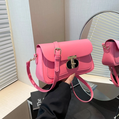 Retro Solid Color PU Leather Small Square Bag For Women Fashion Simple Crossbody Shoulder Bag With Metal T-Lock