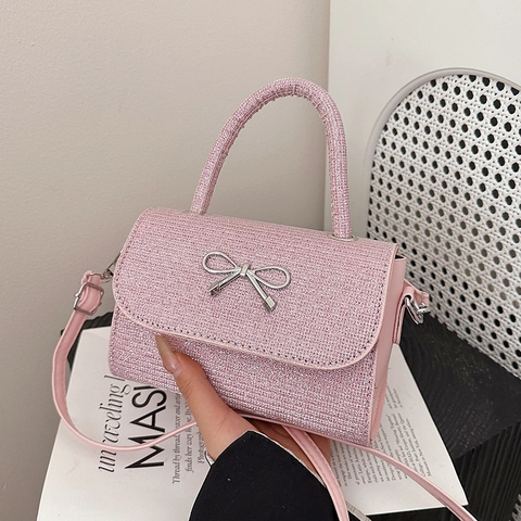 Women Shiny Sequin Crossbody Bag With Metal Bow Knot Elegant Glitter Mini Shoulder Bag Party Evening Handbag Fashion Purse