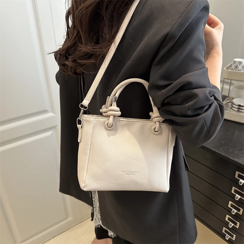 Minimalistische PU Leder Litschimuster Schultertasche Für Damen Mode Knotengriff Umhängetasche Pendler Kleine Quadratische Tote