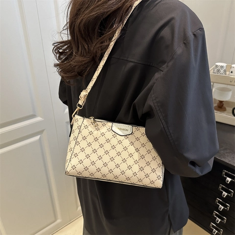 Borsa a Spalla con Stampa Monogramma Vintage da Donna Borsa a Tracolla Retro in Pelle PU Borsetta da Sottobraccio con Cerniera Moda