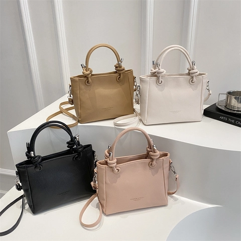 Women Fashion Litchi Texture PU Leather Shoulder Bag Minimalist Knot Handle Crossbody Bag Small Square Bag For Daily
