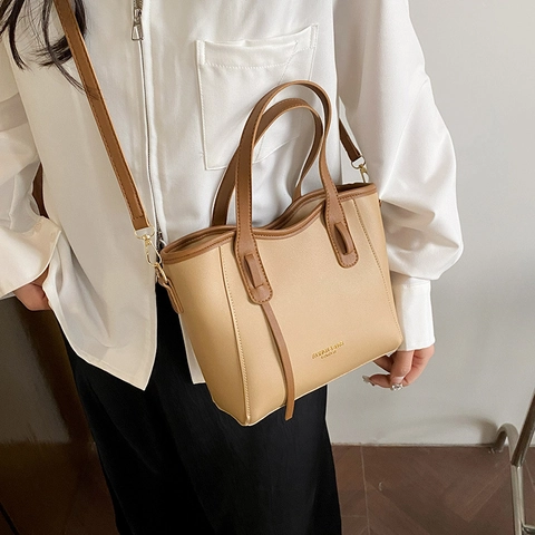 Urban Minimalistische Damen PU Leder Tragetasche Große Kapazität Farbblock Handtasche Mit Verstellbarem Riemen Alltagstasche