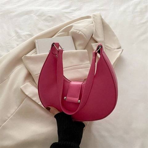 Modern PU Leather Crescent Shoulder Bag For Women Minimalist Solid Color Hobo Underarm Handbag Versatile Casual Commute Tote Bag
