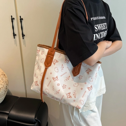 Borsa Tote da Donna in Pelle PU a Grande Capacità Borsa a Tracolla alla Moda con Stampa Cane Cartone Animato Borsa Casual per Pendolari