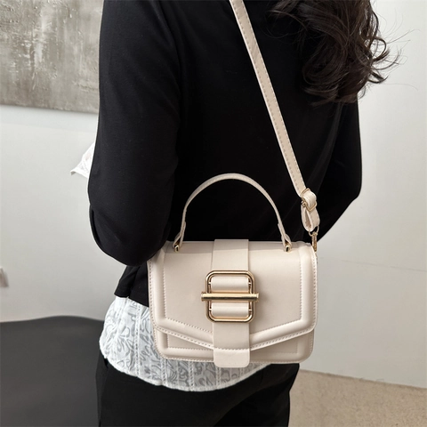 Minimalistische PU Leder Umhängetasche Für Damen Vintage Textur Metallschnalle Umhängetasche Kleine Quadratische Tote Commute Mode Handtasche