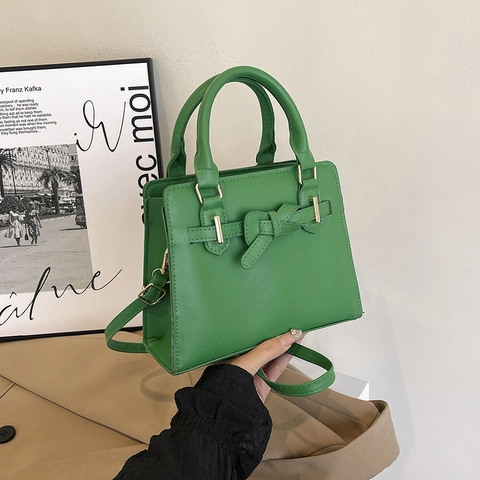 Bolso de Hombro de Cuero PU con Lazo a la Moda para Mujer Bolso de Mano Casual Color Sólido Elegante Bolso Bandolera Diario
