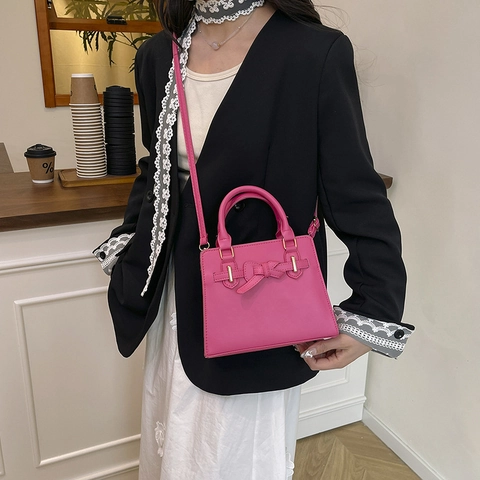 Bolso de Hombro de Cuero PU con Lazo a la Moda para Mujer Bolso de Mano Casual Color Sólido Elegante Bolso Bandolera Diario