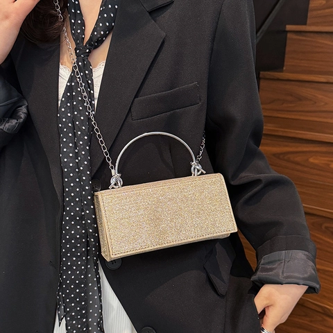 Luxury Sequin Evening Bag For Women Metallic Handle Square Shoulder Bag Glitter PU Crossbody Handbag For Party Wedding