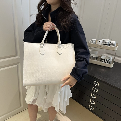 Borsa Tote da Donna Grande Capacità con Motivo a Coccodrillo in Pelle PU Borsa a Tracolla Minimalista Vintage per Lavoro