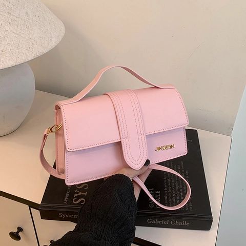 Borsa a Tracolla da Donna in Pelle PU Minimalista Urbana Piccola Borsa Quadrata con Patta e Manico Superiore con Cinturino Regolabile