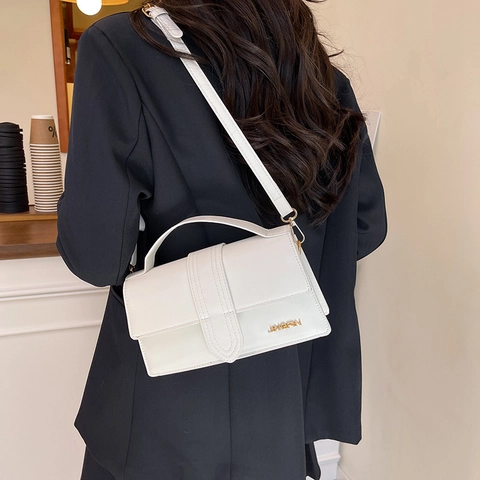 Borsa a Tracolla da Donna in Pelle PU Minimalista Urbana Piccola Borsa Quadrata con Patta e Manico Superiore con Cinturino Regolabile