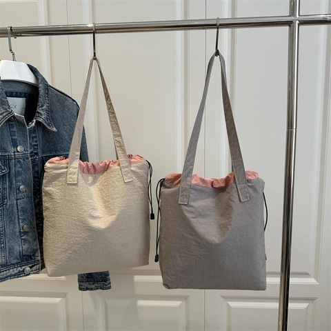 Borsa Tote in Tela a Grande Capacità per Donna Borsa a Spalla con Coulisse Minimalista Casual Leggera Borsa a Mano alla Moda