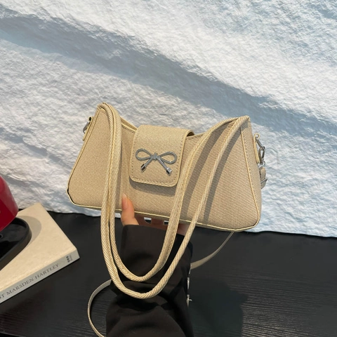 Damen Schleife Unterarmtasche PU Webstruktur Schulter Umhängetasche Retro Koreanischer Stil Elegante Tägliche Mode Handtasche Quadratisch