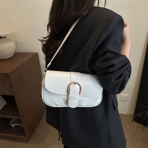 Bolso de Hombro de Cuero PU de Color Sólido Vintage para Mujer Gran Capacidad Hebilla de Herradura Bolso de Axila Casual