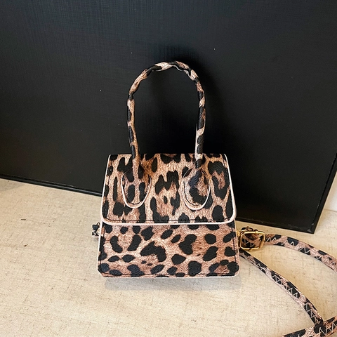 Vintage Leopard Print PU Leather Mini Shoulder Bag For Women Fashion Elegant Crossbody Handbag Small Square Handheld Purse