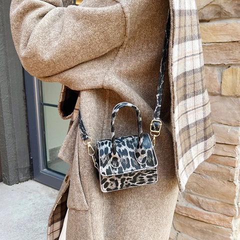 Vintage Leopard Print PU Leather Mini Shoulder Bag For Women Fashion Elegant Crossbody Handbag Small Square Handheld Purse