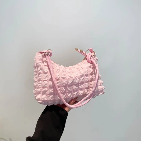 Minimalist Popcorn Bubble Texture Shoulder Bag For Women PU Leather Pleated Underarm Bag Urban Chic Fashion Handbag