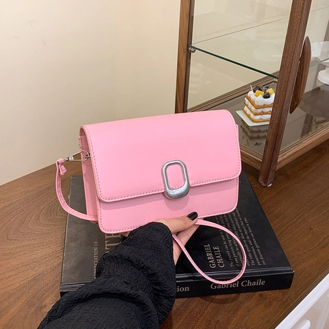 Borsa a Spalla Quadrata in Pelle PU Minimalista per Donna Borsa a Tracolla Vintage Tinta Unita Con Fibbia in Metallo