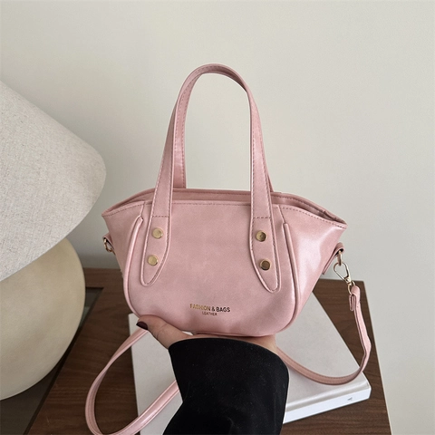 Borsa a Tracolla da Donna in Pelle PU Moda Tinta Unita Portatile con Borchie Grande Capacità per Pendolarismo Quotidiano