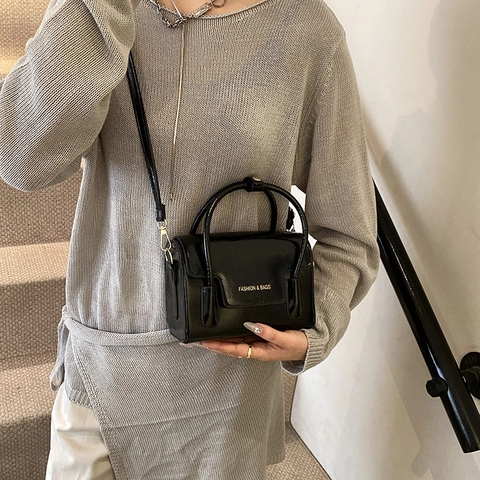 Moda Lucida in Pelle PU Piccola Borsa Quadrata per Donna Minimalista Borsa a Tracolla con Manico Borsa a Mano Versatile