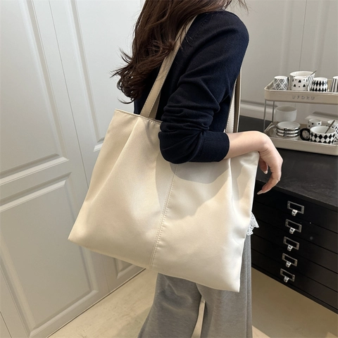 Women's New Large Capacity Nylon Tote Bag Simple Commuter Shoulder Bag Solid Color Casual Handbag With Zipper