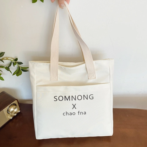 Borsa a Spalla da Donna Grande Capacità in Tela Impermeabile Nuova Tote Bag Minimalista con Lettere Stampate per Studenti