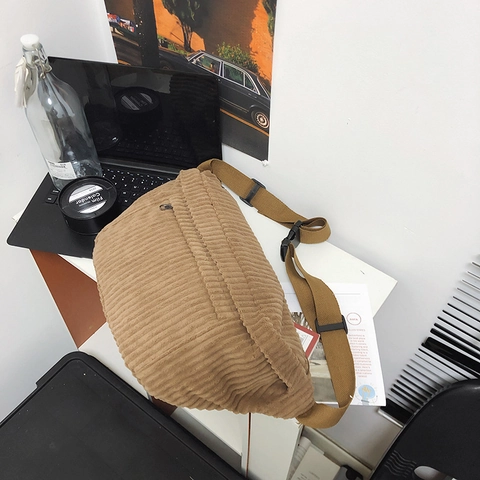 Borsa da Petto in Velluto a Coste di Grande Capacità per Uomo Donna Borsa a Tracolla Retro Streetwear Giapponese Marsupio Multifunzionale