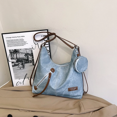 Borsa a Tracolla Multifunzionale in Pelle PU da Donna con Trama Lavata Retrò Include un Mini Portamonete Coordinato per l'Uso Quotidiano