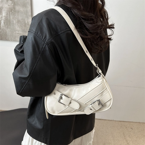 Bolso de Axila de PU Retro de Moda Coreana para Mujer Gran Capacidad Minimalista Bolso de Hombro Con Hebilla de Metal Y2K Hobo Bag