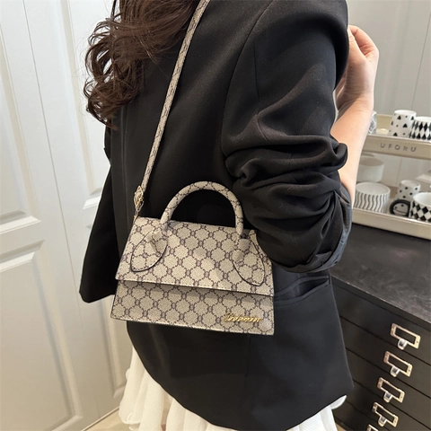 Borsa a Tracolla in Pelle PU Vintage con Stampa Monogramma Borsa a Mano Quadrata Retro Tracolla Regolabile Moda Donna Crossbody Bag
