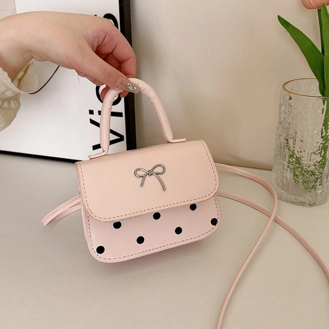 Damen Mini PU Leder Schultertasche Polka Dot Muster Schmetterling Schleife Dekor Elegante Koreanische Handtasche Umhängetasche